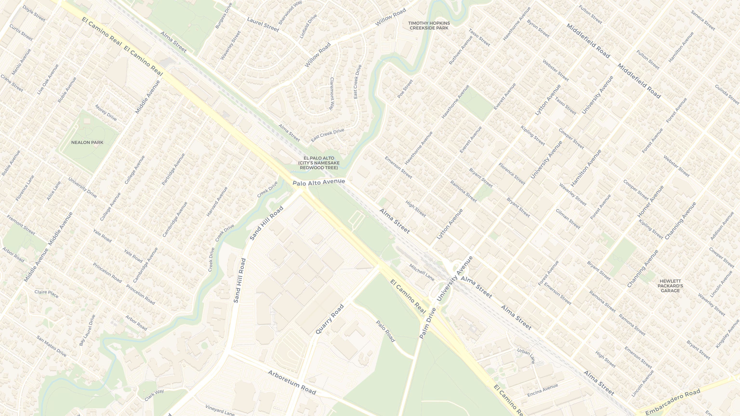 Map of downtown Palo Alto with a tech company office pin