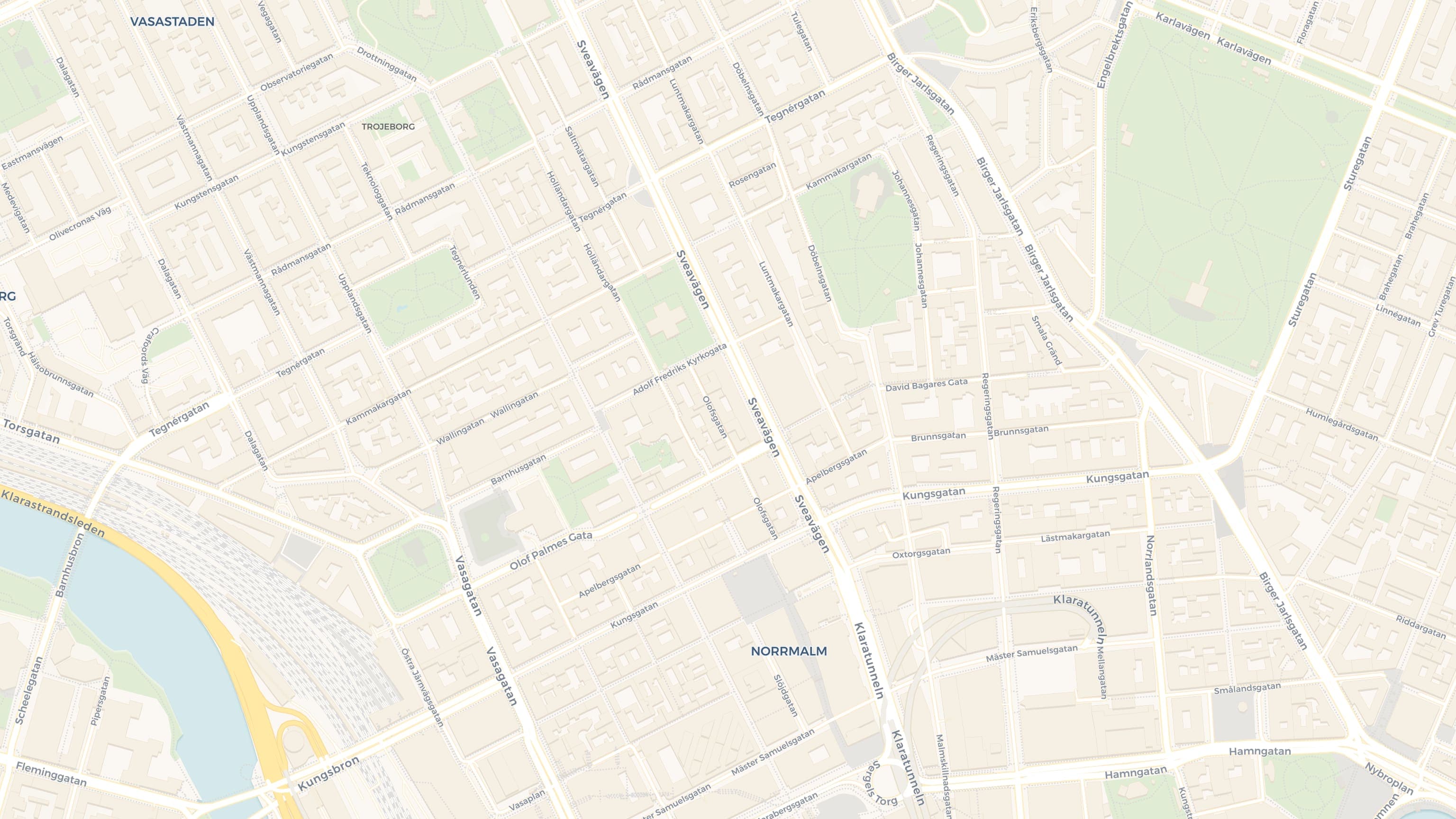 Map of central Stockholm with a company search bar